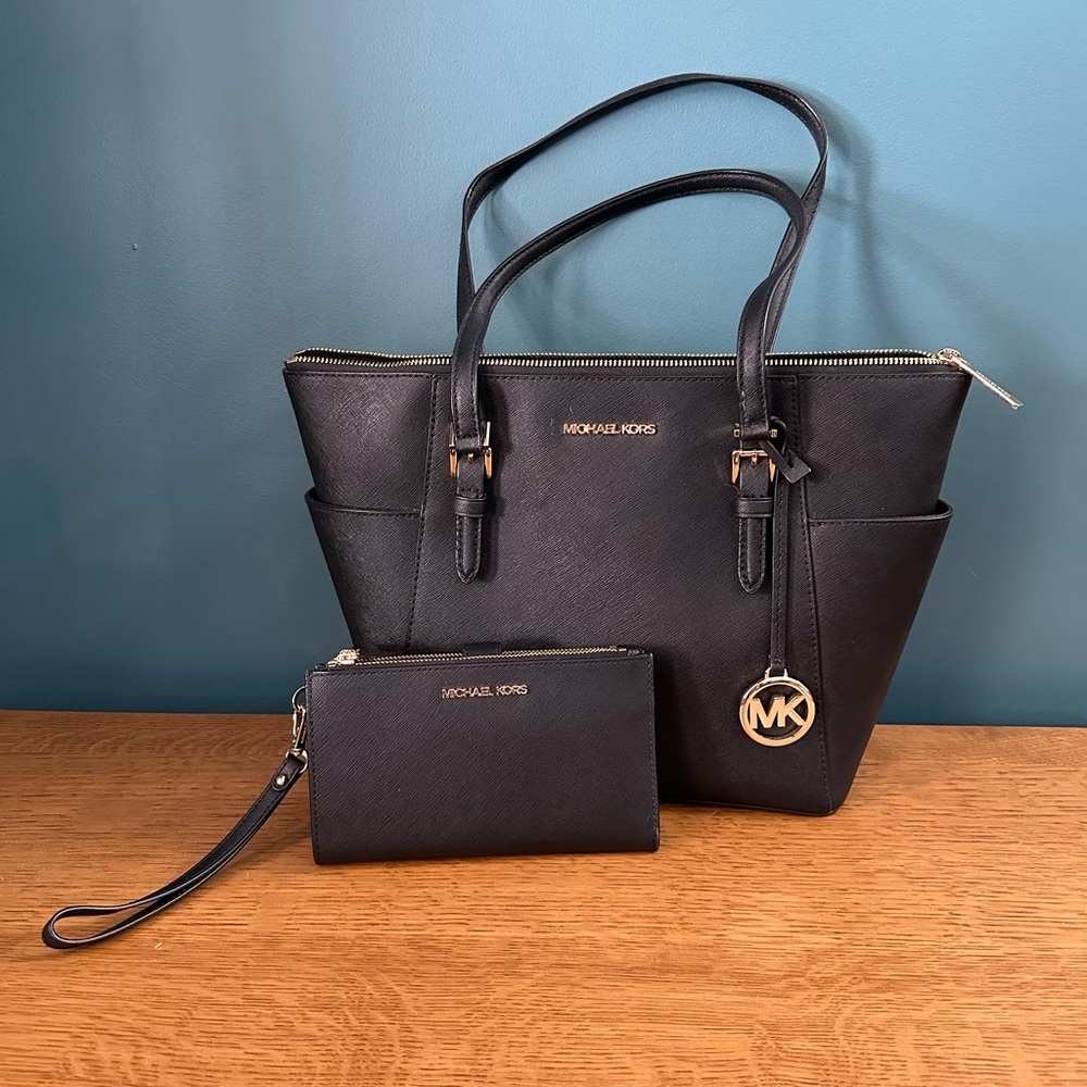 Michael Kors Elegant Black Tote and Wristlet